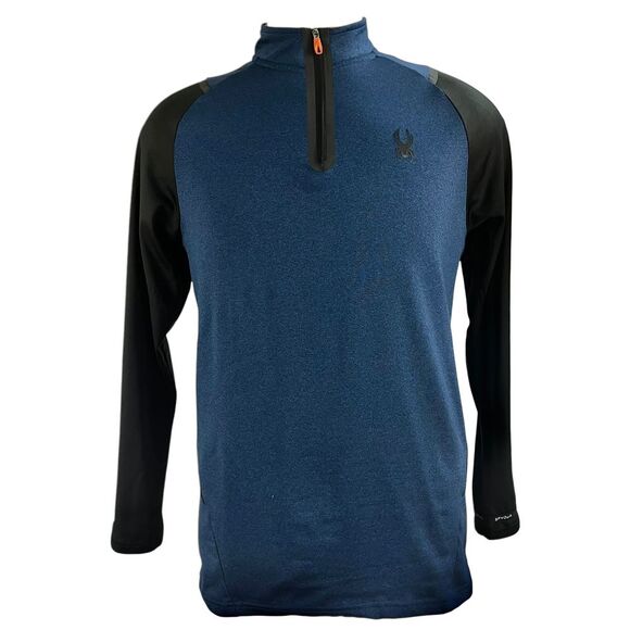 Spyder Active Blue 1/4‎ Zip Mock Neck Long Sleeve Pullover Shirt  Mens Size L - Picture 1 of 10
